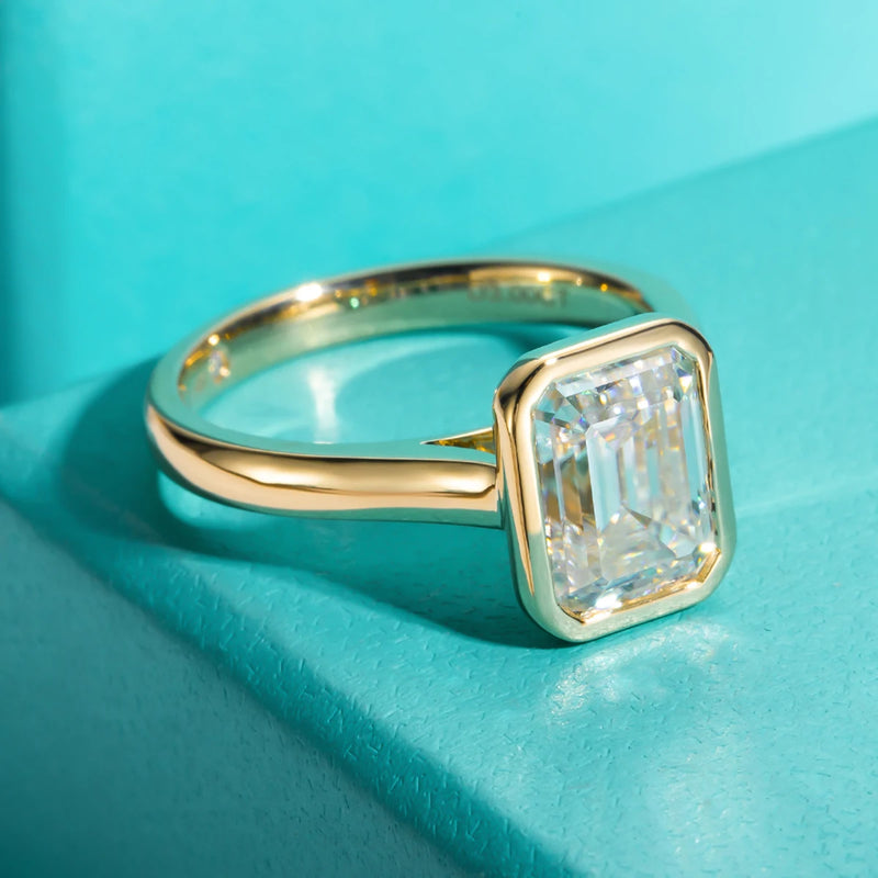 AnuJewel 3ct Emerald Cut D Color Moissanite Engagement Ring Yellow Color 925 Sterling Silver Rings For Women Jewelry Wholesale
