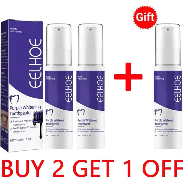 Purple whitening toothpaste, deep cleaning, stain removal, fresh breathing, daily household essential oral care, 30ml