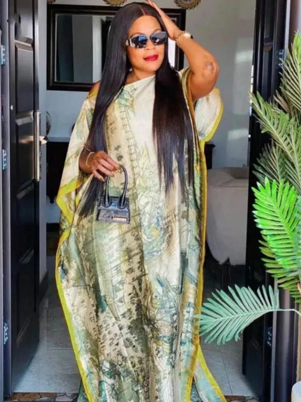 Luxury Soft Muslim Print Abayas Women Short SLeeves | SAMAG