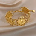 Vintage Gold Plated Stainless Steel Coins Wrist Bracelet for Women Men Classic Ethnic Cuff Bracelets Waterproof Jewelry