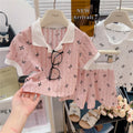 Girls Bow Print Clothing Sets Fashion Big Kids Polo Short - View 5 | SAMAG