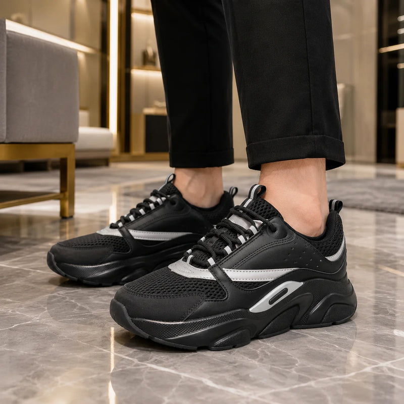 Men Chunky Platform Sneakers Breathable Mesh Patchwork Casual Shoes Thick Cushion Non Slip Walking Shoes Lace Up Fashion Streetw