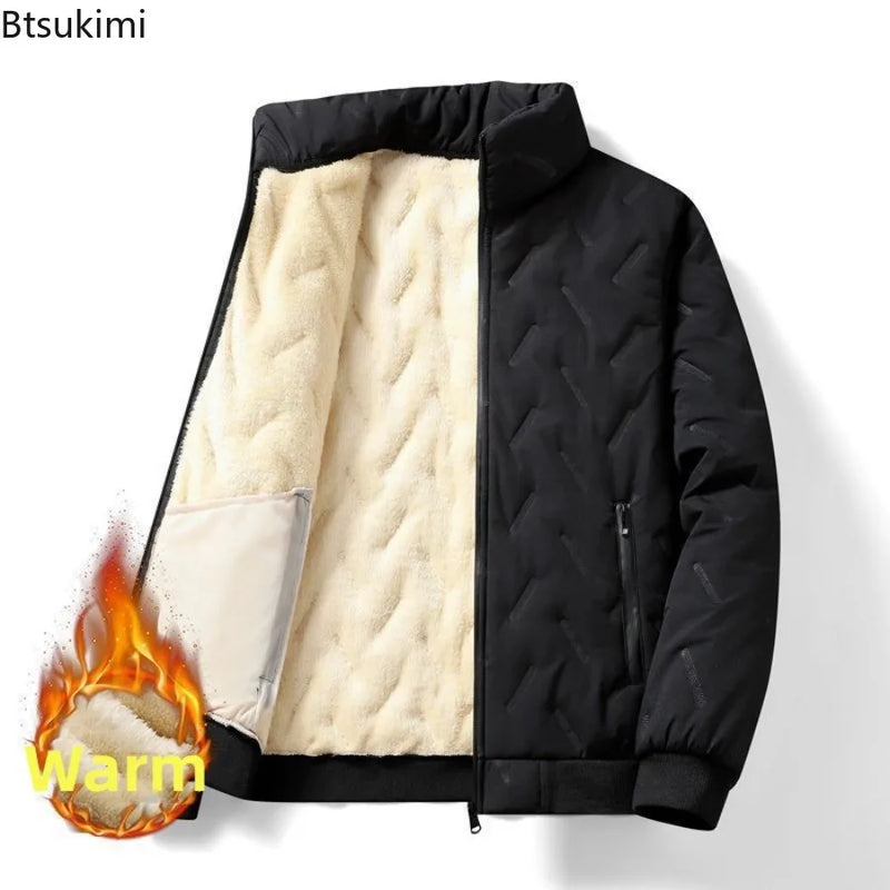 2026 Winter Jackets Men's Thickened Warm Cotton-padded Coats Fashion Stand Collar Zip Cold-proof Parkas Men Lamb Velvet Jackets