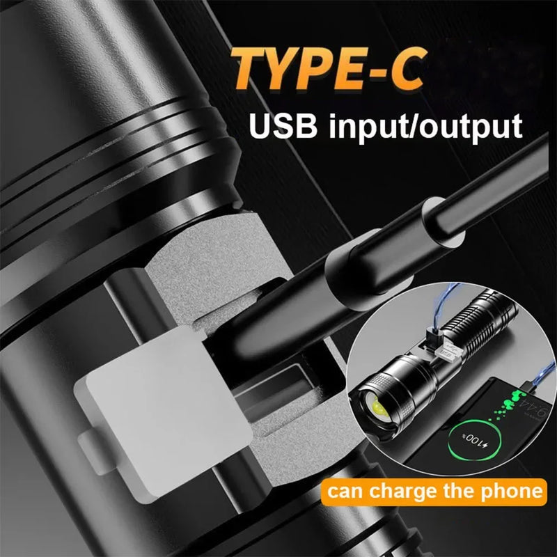 Powerful Rechargeable LED Flashlights High Power Tactical Flashlight Telescopic Zoom Torch Lamp Self Defense Camping Lantern