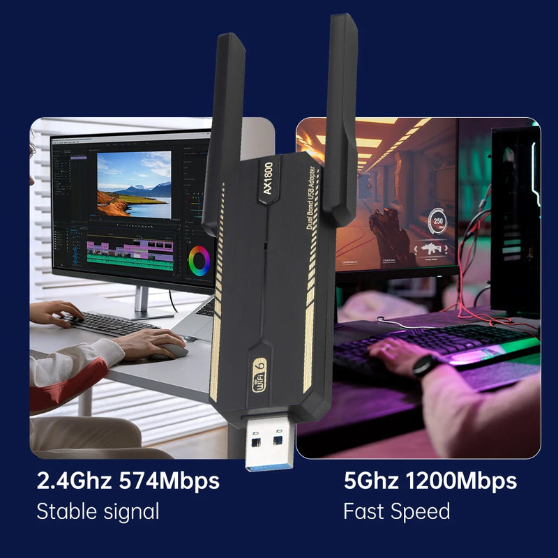 KEBIDUMEI WIFI 6 Wi - fi USB Adapter AX1800 Network Card Dongle 2.4G/5GHz 802.11AX Antenna Signal - Visuel 2 | SAMAG