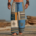 Men's Color‑Block Aztec Tribal Geometric Print Wide Leg Harem Pants Elastic Drawstring Trousers For Boho - View 5 | SAMAG