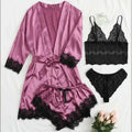 /Set Lace Satin Pajama with Robe - Cami Top & Shorts | SAMAG