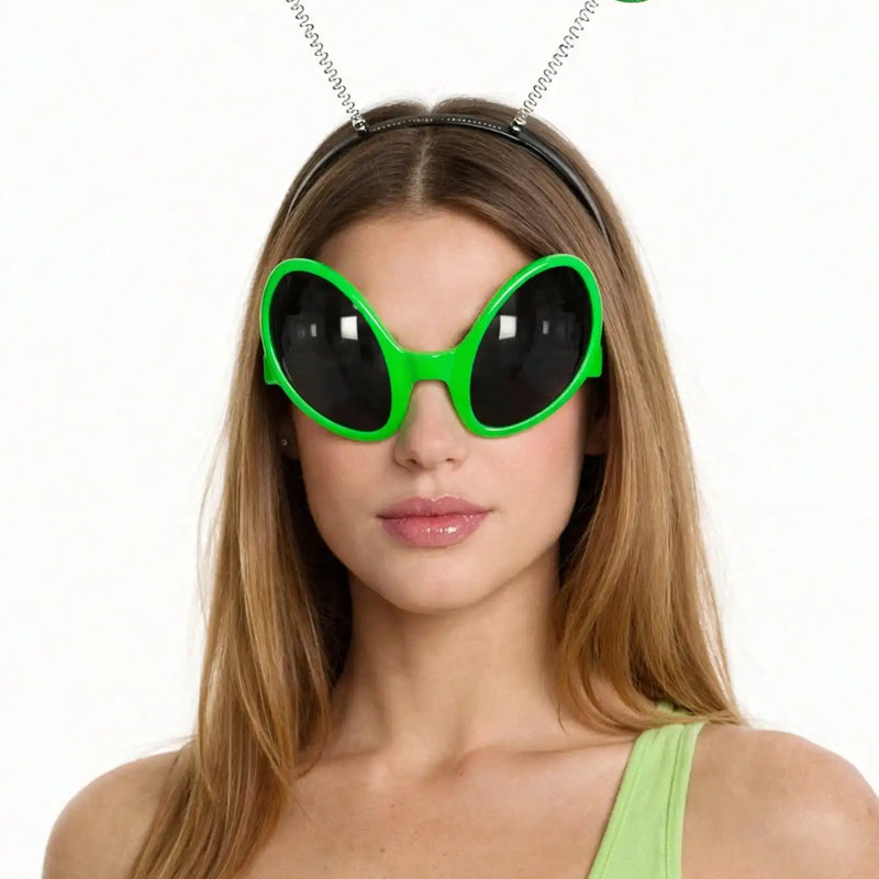 Alien Costume Accessories Set, Novelty Alien Sunglasses + Alien Headband Boppers, Space Theme Party Favors for Halloween Cospla