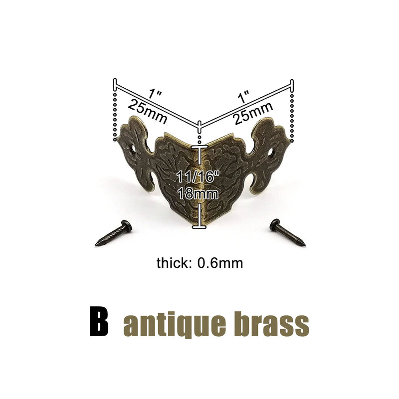 12pcs Decor Antique Brass Bronze Golden Jewelry Chest Wine Gift Box Wooden Case Table Desk Edge Cover Corner Protector with Nail