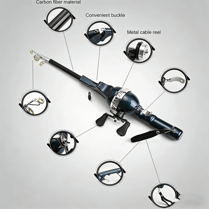 DEUKIO Portable Carp Foldable Fishing Rod Combo Folding Fishing Lure Rod Telescopic Fighing Pole Reel Combo with Fishing Line