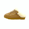 Winter Warm Wool Lined Mules for Women Cow Suede Leather Slip on Platform Sneaker Clogs Casual EVA Sole