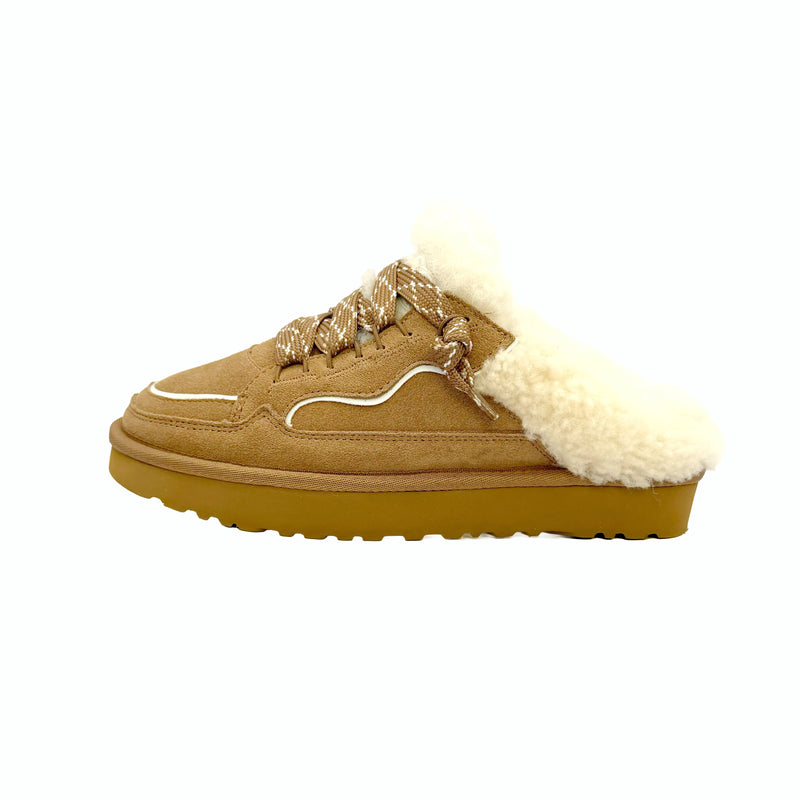 Winter Warm Wool Lined Mules for Women Cow Suede Leather Slip on Platform Sneaker Clogs Casual EVA Sole