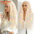 FASHION IDOL 13x4 Twist Box Braided Lace Frontal Wigs For Women Synthetic Braids Wigs Ivory White Faux Locs Goddess Lace Wigs