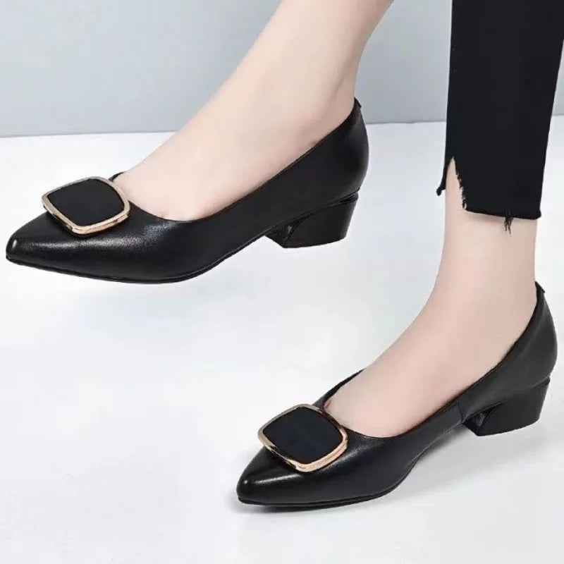 Women Pointed Toe Square Heel Shoes Chunky Heels Casual Slip on Lady High Quality Comfort Party Wedding 2024 Summer Pumps