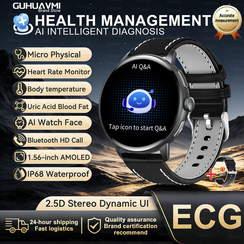 2026 New AI Accurate Diagnosis Body Fat Uric Acid BP ECG SmartWatch HD AMOLED Screen call Sport Health Smart watch For Men women