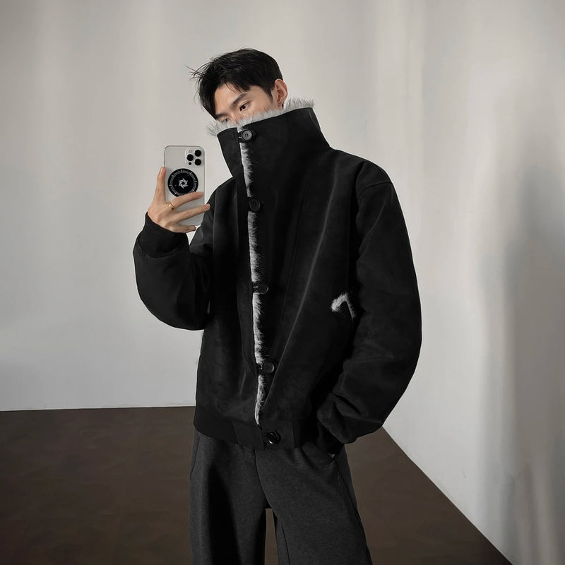 Autumn Winter Stand Collar Lapel Cotton Leather Jacket Imitation Mink Fur Warm Jackets Streetwear Social Streetwear Men Clothing