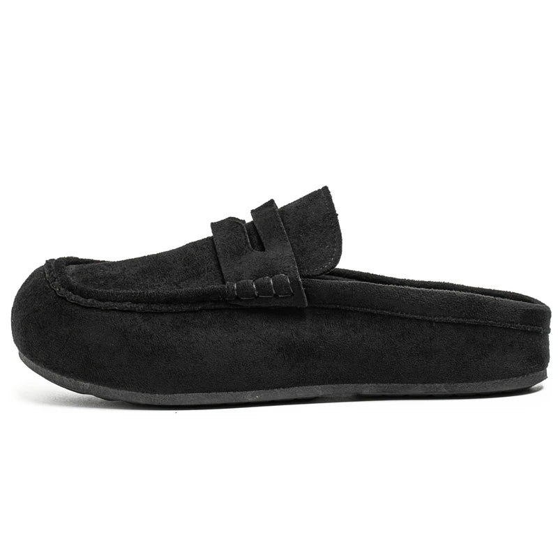 Fashion Comfortable Men's Casual Shoes Leather Loafers Half Slippers Slip-on Lazy Driving Shoes Couple Breathable Walking Shoes
