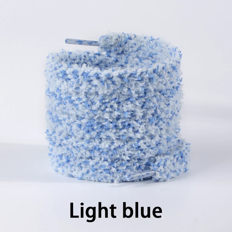 Gradient Pastel Fluffy Plush Shoelaces Wide Flat Fuzzy Shoe Laces Soft Thick Shoestrings for Canvas Sneakers Casual Cute Sweet