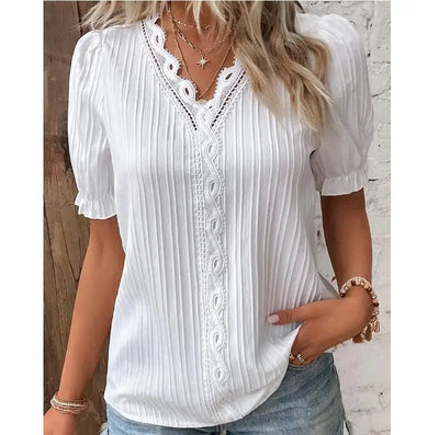 Women's Summer New Top Solid Sexy V - Neck Hollow Short | SAMAG