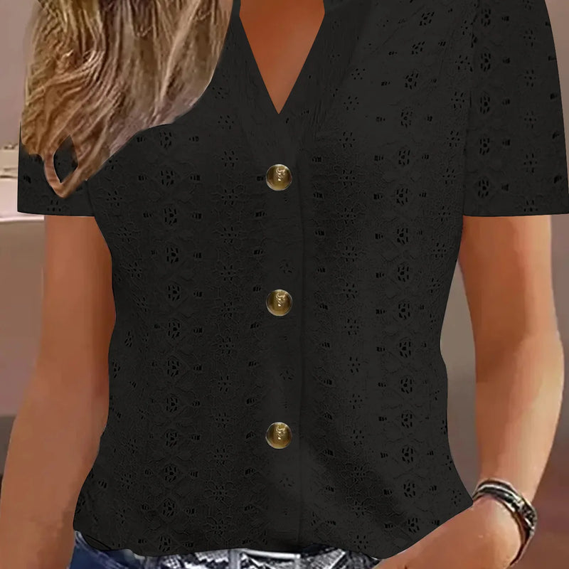 Y2k Tops Women's Summer Blouse Casual V-Neck Button Short Sleeve Tops Elegant Fashion Blouses Casual Loose Solid Colors Shirts