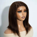 Kinky Straight Bob Side Part Human Hair Lace Wig Pre Plucked 14inches Natural Hairline Wig Natural Black Glueless Human Wigs
