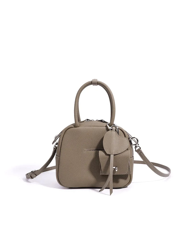 2026 New Women's Top Grain Leather Boston Bag Cute Heart Charm Mini Pocket Tassel Handbag Shoulder Crossbody Bag