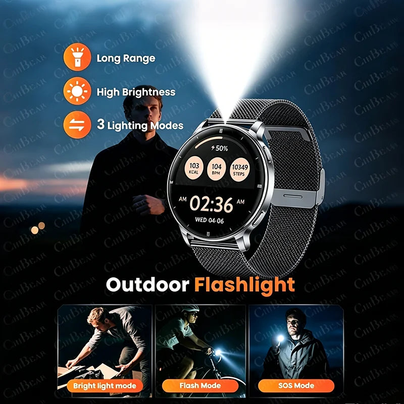 2026 New 1.32" AMOLED Smartwatch Man 466*466 Resolution Bluetooth Call LED Flashlight Fitness Tracker Smart Watch For Men Women