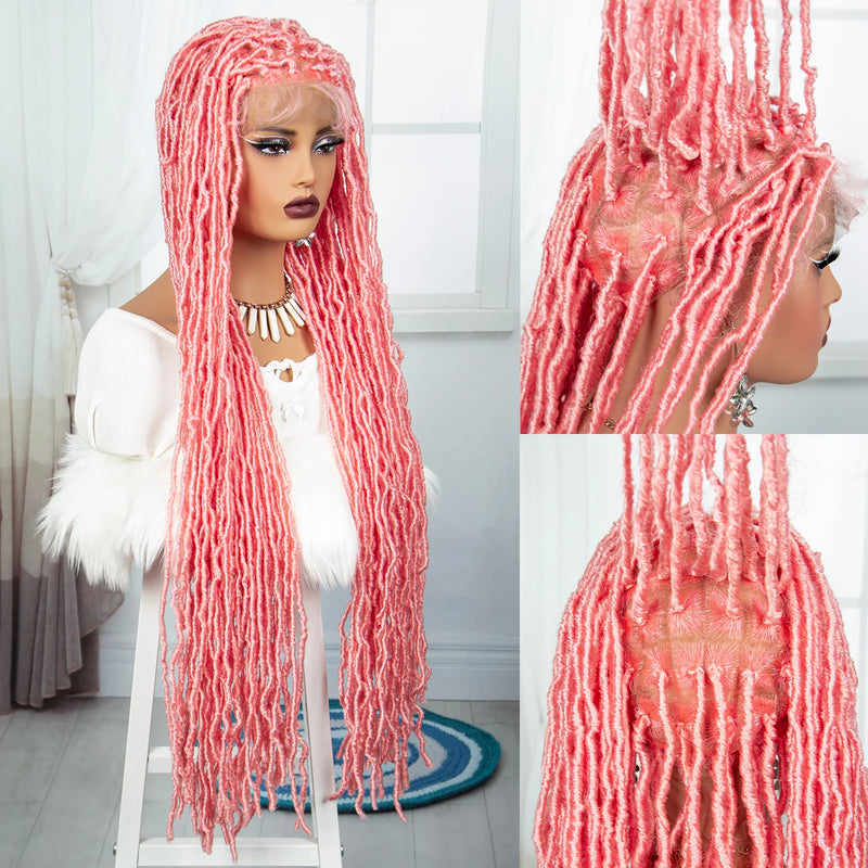 Pink Soft Faux Braids Wig for Black Women 36 Inches Synthetic Knotless Box Braided Wigs with Baby Hair Full Lace Dreadlock Wig