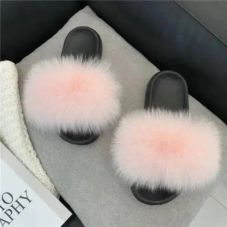 Women Real Raccoon Fur Slides Fluffy Luxury Furry Open Toe Slippers Indoor Outdoor Summer Sandals Non Slip Soft Comfy Sole Cozy