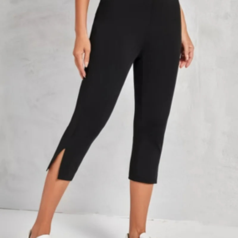 Women's Fashion Black High - Waisted Split Seven - Eighth - View 3 | SAMAG