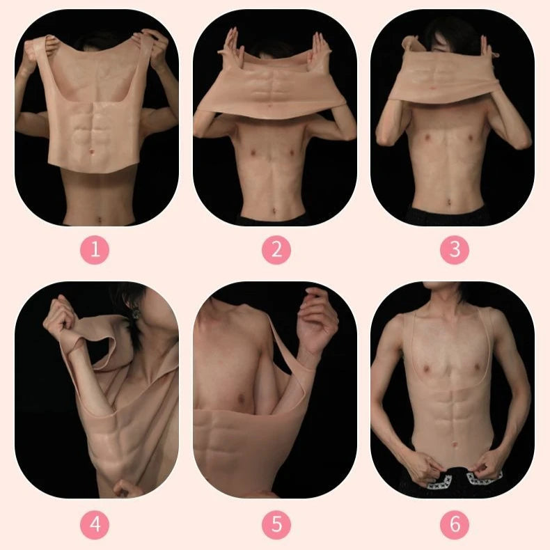 Silicone Muscle Shirt Women Abs Chest Cosplay Costume Fitness Props Fake Abs Six Pack Belly Sculpting Party Performance Clothes