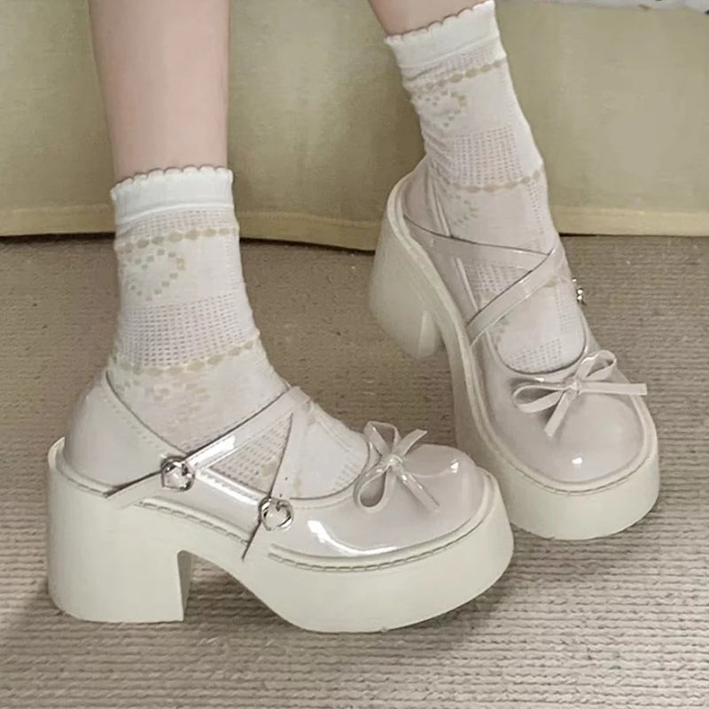 Lolita Shoes Women Japanese Style Mary Jane Shoes Women Vintage Shallow High Heels Chunky Platform Shoes Cosplay Female Sandals