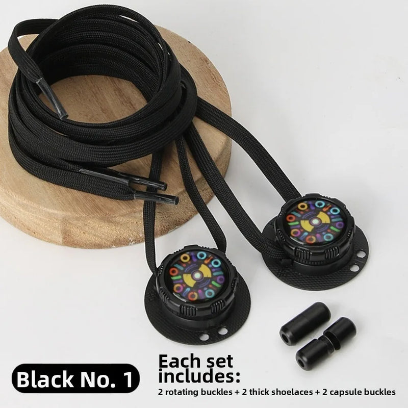 1 Pair Wide Flat Design No-Tie Shoelaces Rotating Buttons Quick-Adjust Quick-Adjust Laces Casual No-Tie Flat Laces Sports Shoes