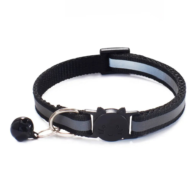 Cute Fashion Adjustable Size Cat Head Pattern Reflective with Bells Cat Collar Pet Accessories Kitten Decor Cat Neck Strap
