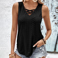 2024 New Summer Women's Hollow Out Breathable Sleeveless T-Shirt V-neck Vest Female  with Jacquard Cross Solid Strap Top