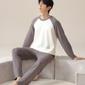 Men's 100% Cotton Long Sleeved Four Season Plus Size Men's Sleepwear, Teenage Pure Cotton Home Suit Set for Warmth