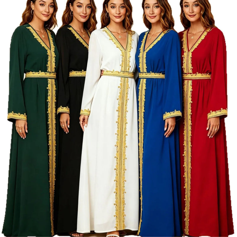 Dubai Abaya for Women Kaftan Muslim Dress Gold Embroidery | SAMAG