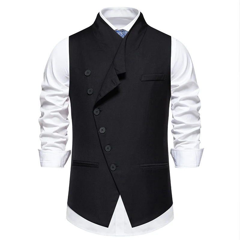 Men's Wedding and Party Vest with Diagonal Front Placket and Single-Button Closure