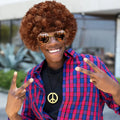 Men Synthetic Wig Hat Curly Hair Cap Sunglasses Necklace 3 PCS Set Funny 70s Disco Hippie Hair Props Party Hip Hop Dance Costume