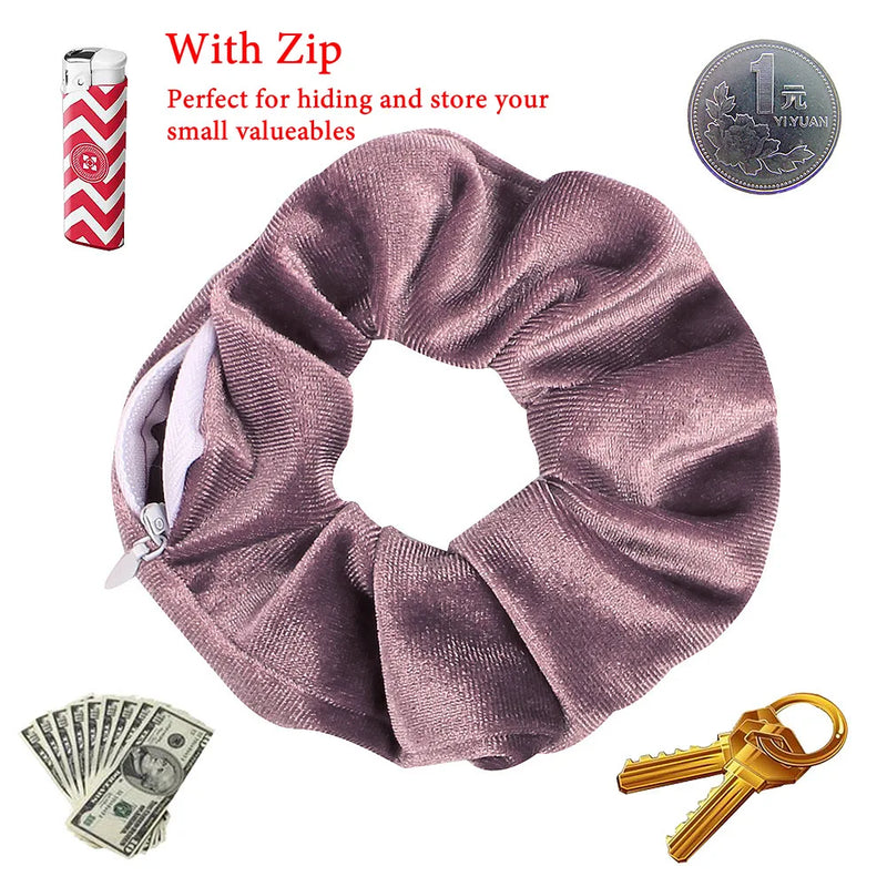 Portable Hidden Safe Sight Secret Hair Tie Storage Case Scrunchie With Zipper Hide Key Cash Jewelry For - View 4 | SAMAG