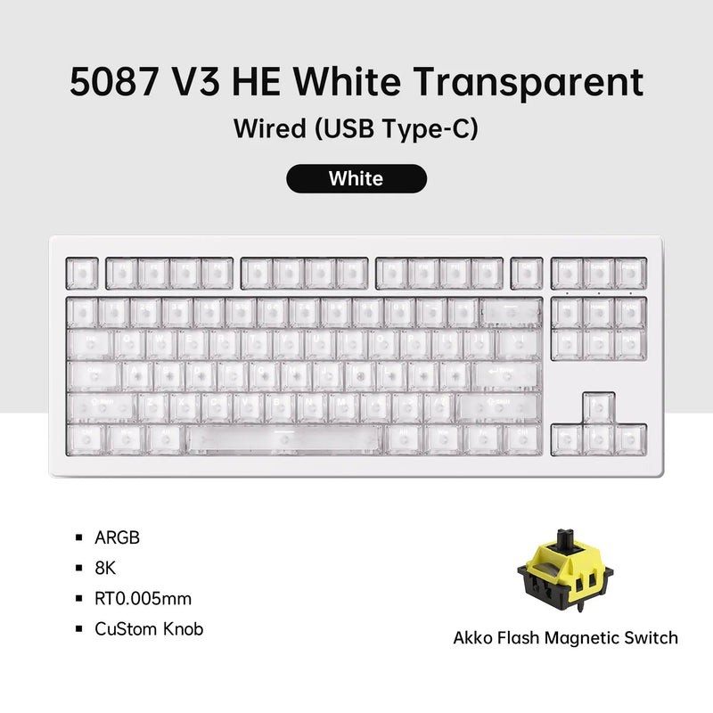 Akko 5087 V3 HE Magnetic Switch Keyboard 80% TKL US Layout Rapid Trigger 0.005mm 8K Type-C Wired Custom Gaming Keyboard Gasket