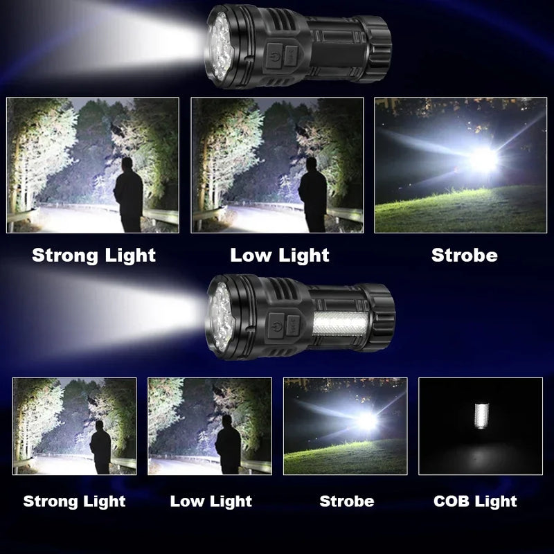 Mini Flashlight 9 LED Strong Light Lantern Long Range Rechargeable Pocket Lamp Outdoor Portable Camping Hiking Light
