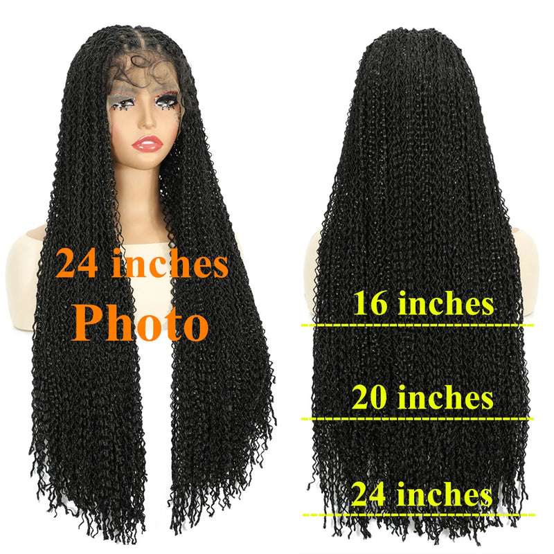 13x4 Lace Frontal Synthetic Braided Wig for Black Women Small Deep Wave Long Brown Wigs Crochet Braiding Wig with Baby Hair