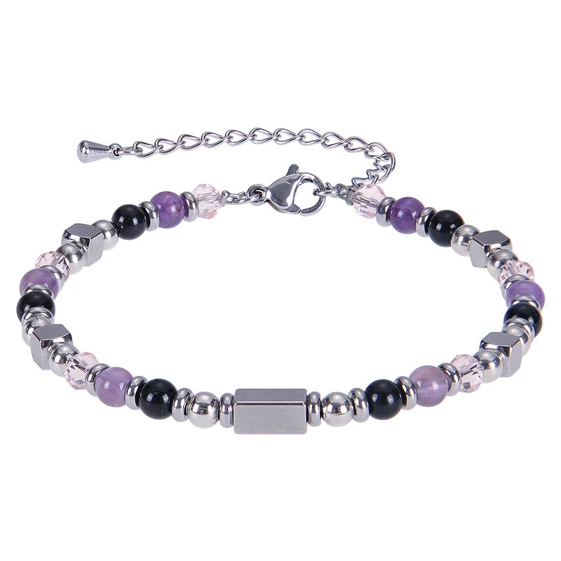 2026 Classic 6mm Tiger Eye Stone Hematite Beaded Bracelet Adjustable Stainless Steel Chain Bracelet for Men Women Jewelry Gifts