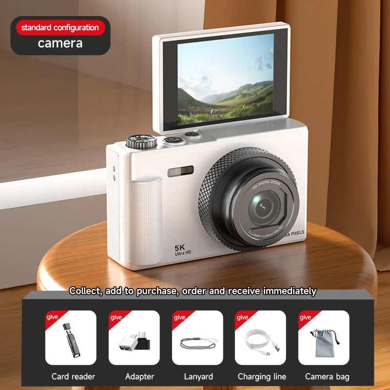 Lenovo Digital Camera 180° Flip Screen 5k Video Vlog Camera 75mp Anti-shake 18x Zoom Portable Body Camera For Students Gifts