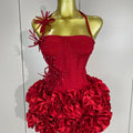 Sexy Halter Prom Gown Celebrity Club Two Piece Set Cocktail Elegant Women Fashion Luxury Birthday Party Red Black Bandage Outfit