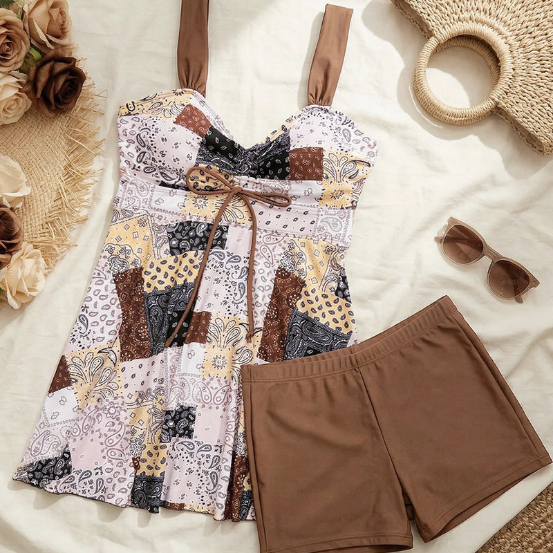 Black Dots Print Tankini Set Two Pieces Swimsuits | SAMAG