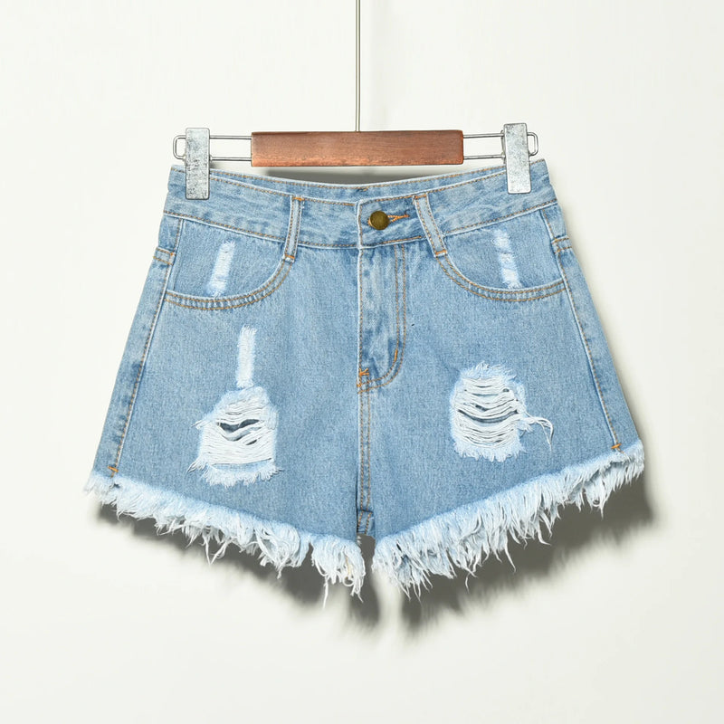 Factory Direct 2026 Summer Korean Style Plus Size Women's Denim Shorts, Ripped Stretch Jeans Shorts for Curvy Ladies