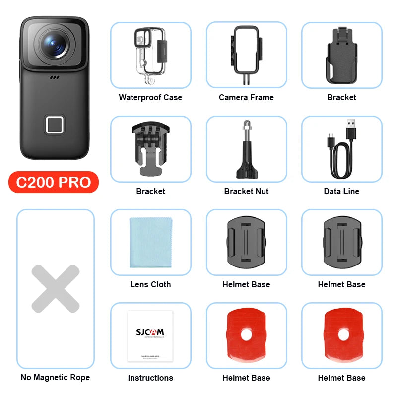 SJCAM C200 Pro 4K fps Action Camera with 6-Axis EIS Stabilization Touch Screen Camera for Vlogging Motorcycle Outdoor Sports﻿