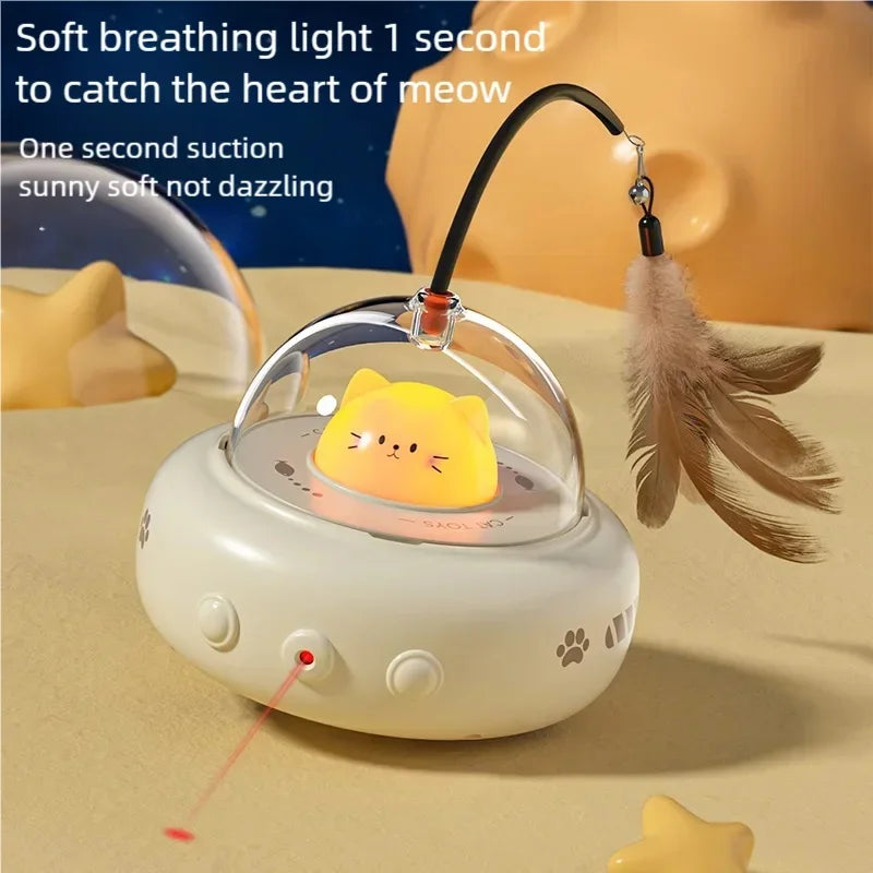 Smart UFO Electric Cat Teaser Stick Automatic Interactive Pet Toy Replaceable Feather Bell Design Daily Cat Training Play Toys